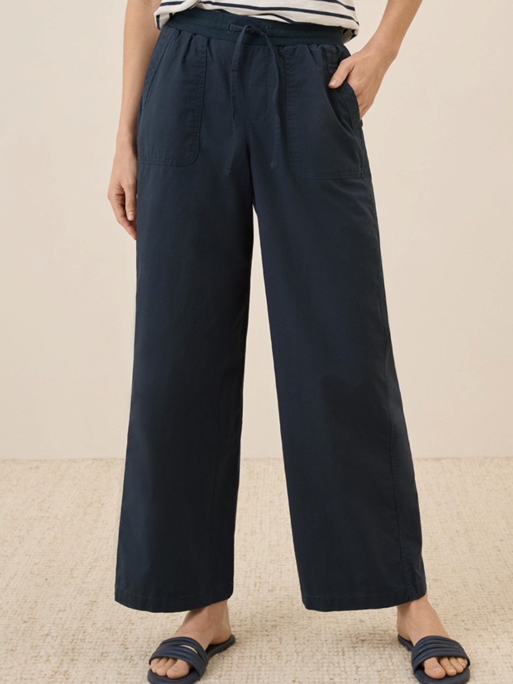 Pact Women's Monterey Poplin Wide Leg Pant Midnight Blue Medium